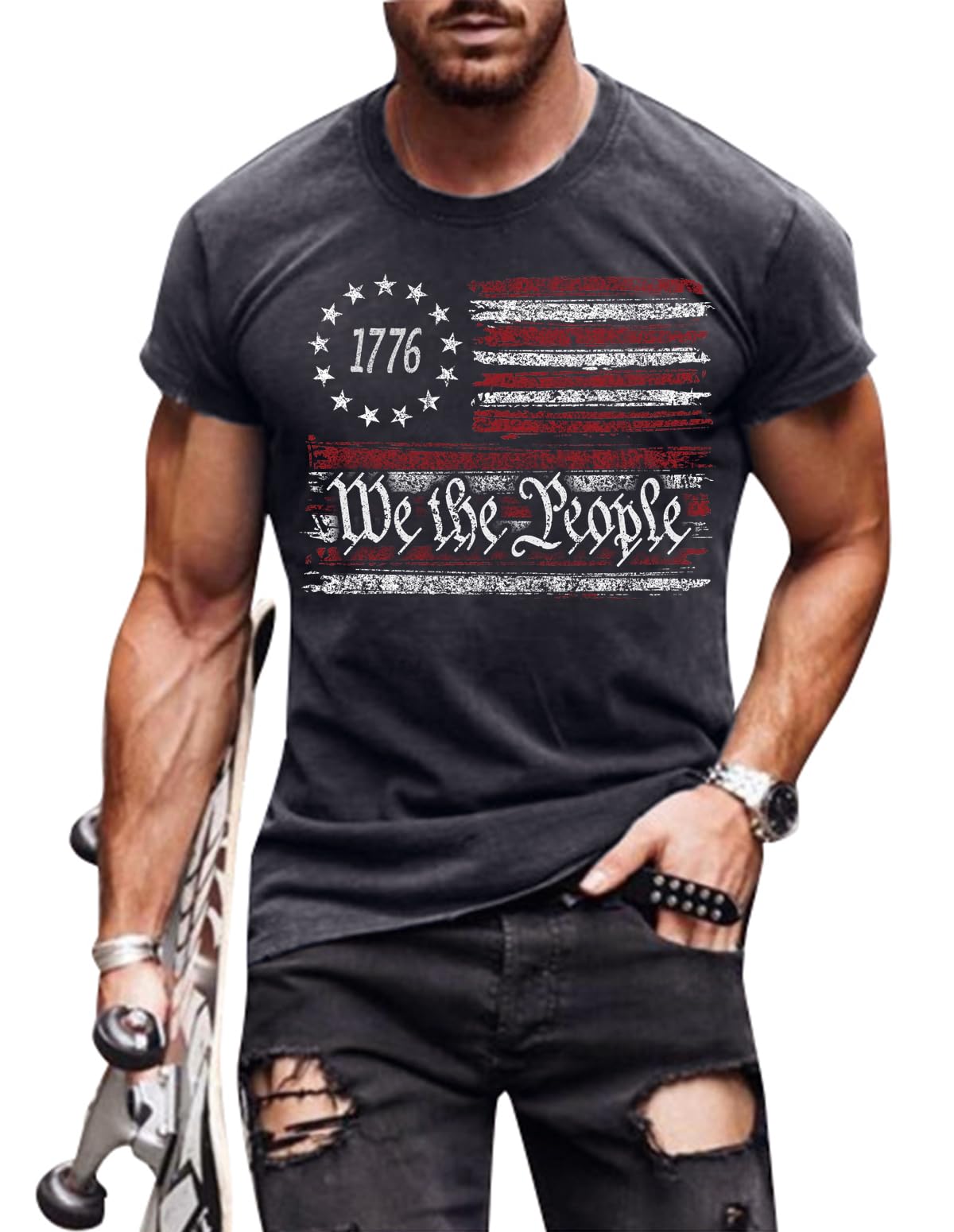 Theagaea Mens 4th of July Shirts American Flag Patriotic Short Sleeve T-Shirt