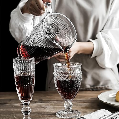 Miniatura 8 de Kingrol Jarra de vidrio de 50 onzas, jarra de agua vintage para té helado, jugo, leche, bebidas, jarra de vidrio resistente al calor para agua