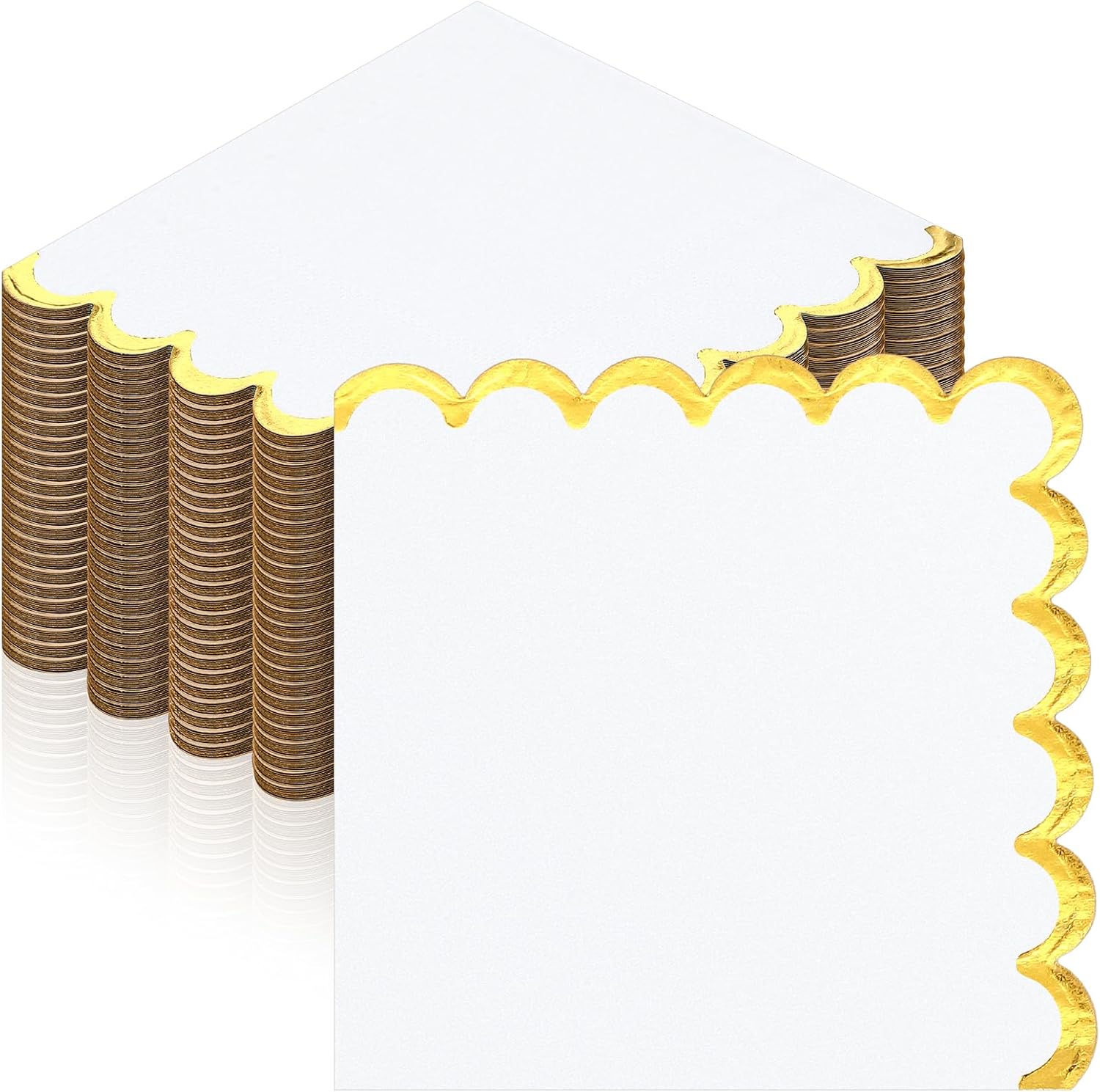 Janlaugh 50枚 スカラップカクテルナプキン ゴールドホイルエッジ 厚手 使い捨てナプキン ペーパーパステル パーティーナプ