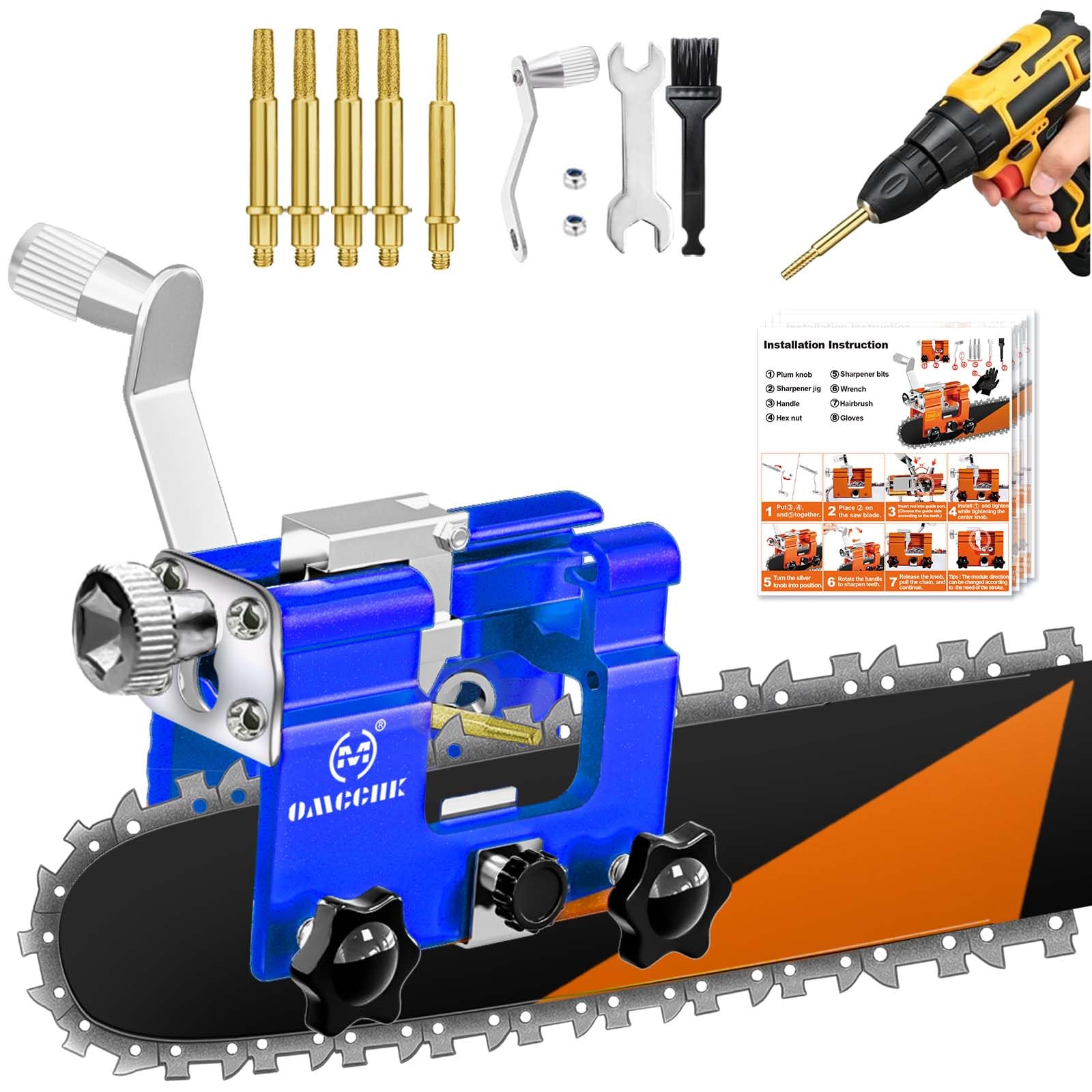 Chainsaws Sharpener Jig, Hand Crank Portable Universal Chain Blade Sharpening Tool with 5 Diamond Sharpening Fits 4"-22" Chainsaws