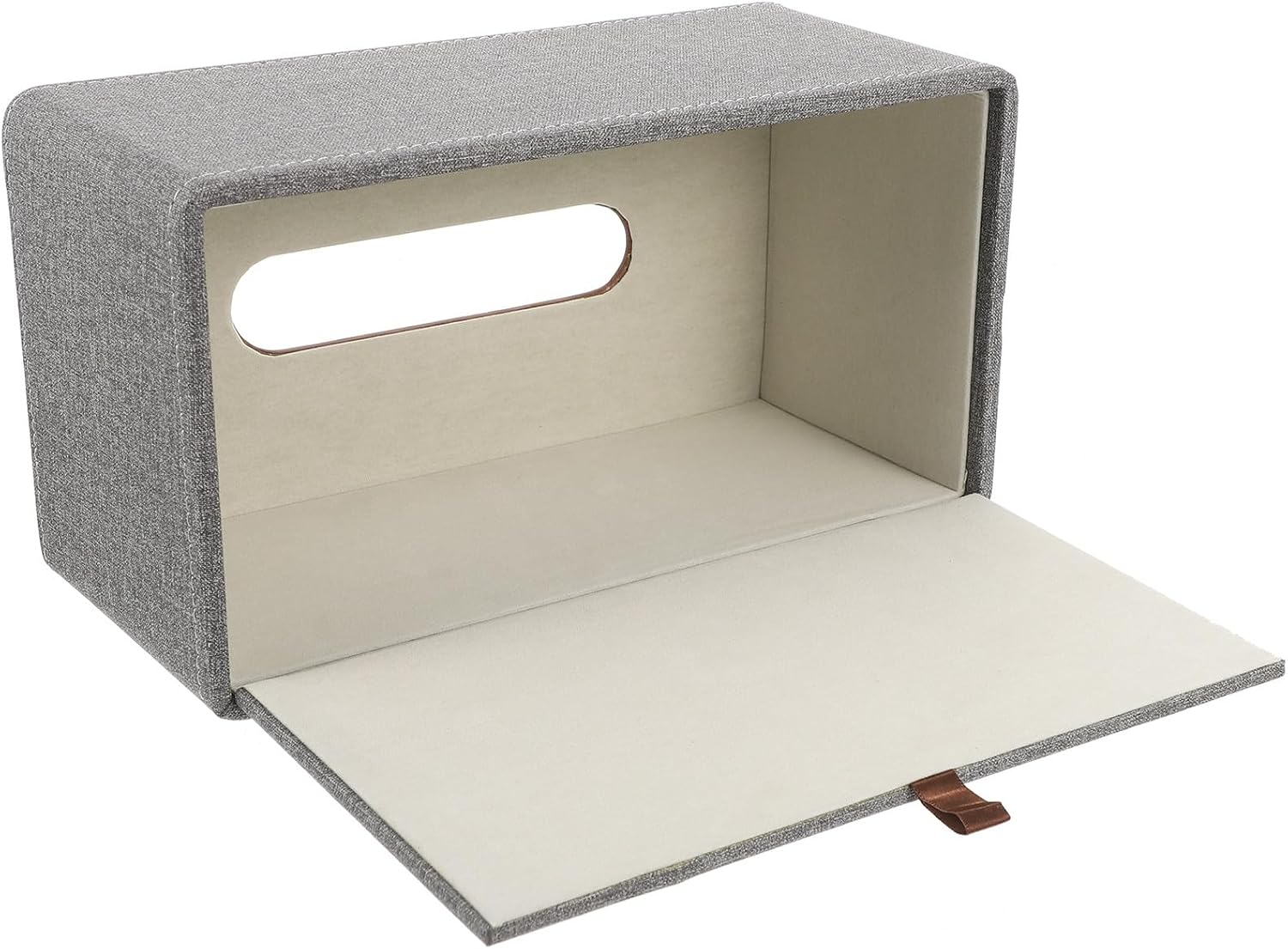 SHINEOFI Rectangular Tissue Holder Napkin Storage Case with Gray Fabric Texture and Wood Grain Pu Leather, Desktop Bathroom Tissue Box for Home, Office, Car Use