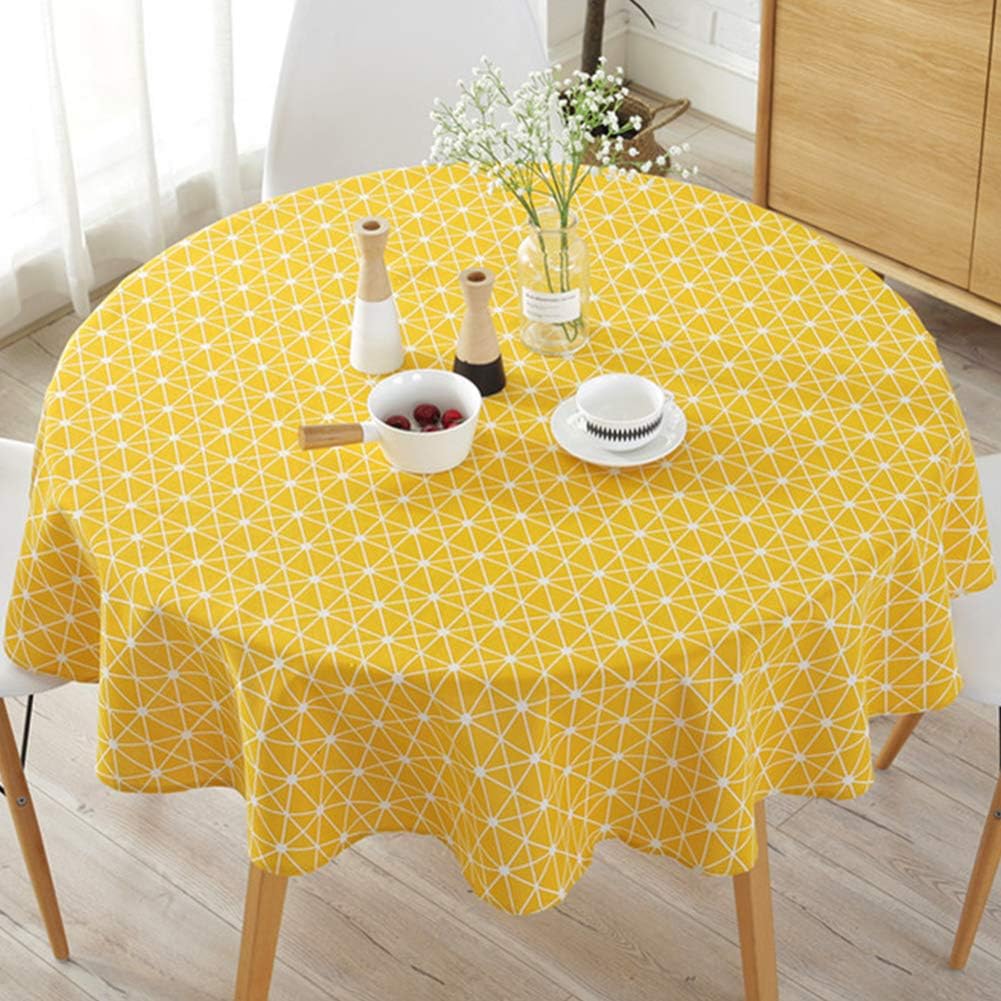 150 cm Round Solid Polyester Tablecloth Printed Floral Modern Round Table Cloth Wedding Restaurant Party(Yellow)