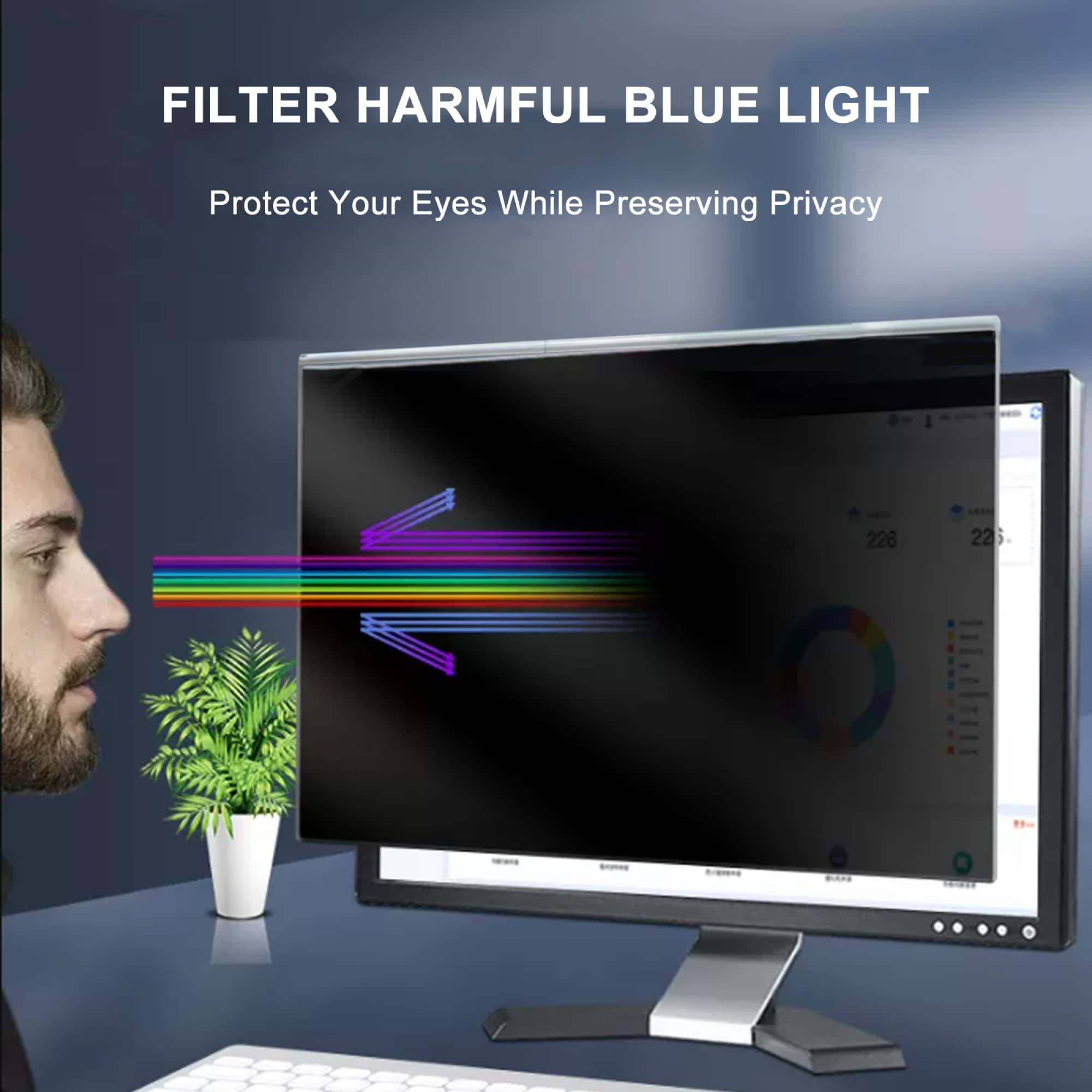 Pellicola protettiva per la privacy dello schermo del computer da 20-27 pollici, anti-luce blu, antigraffio, antiriflesso, rimovibile, universale, per la privacy, tipo appeso(22 pollici/490x317 mm
