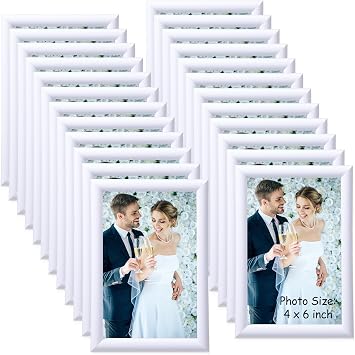 Redbaker 24 Pcs Picture Frames Bulk 4 x 6 Inch Simple Designed Modern White Photo Frames for Pictures with Resin Glass for Wall Mount Tabletop Display Home Office Hotel Decoration