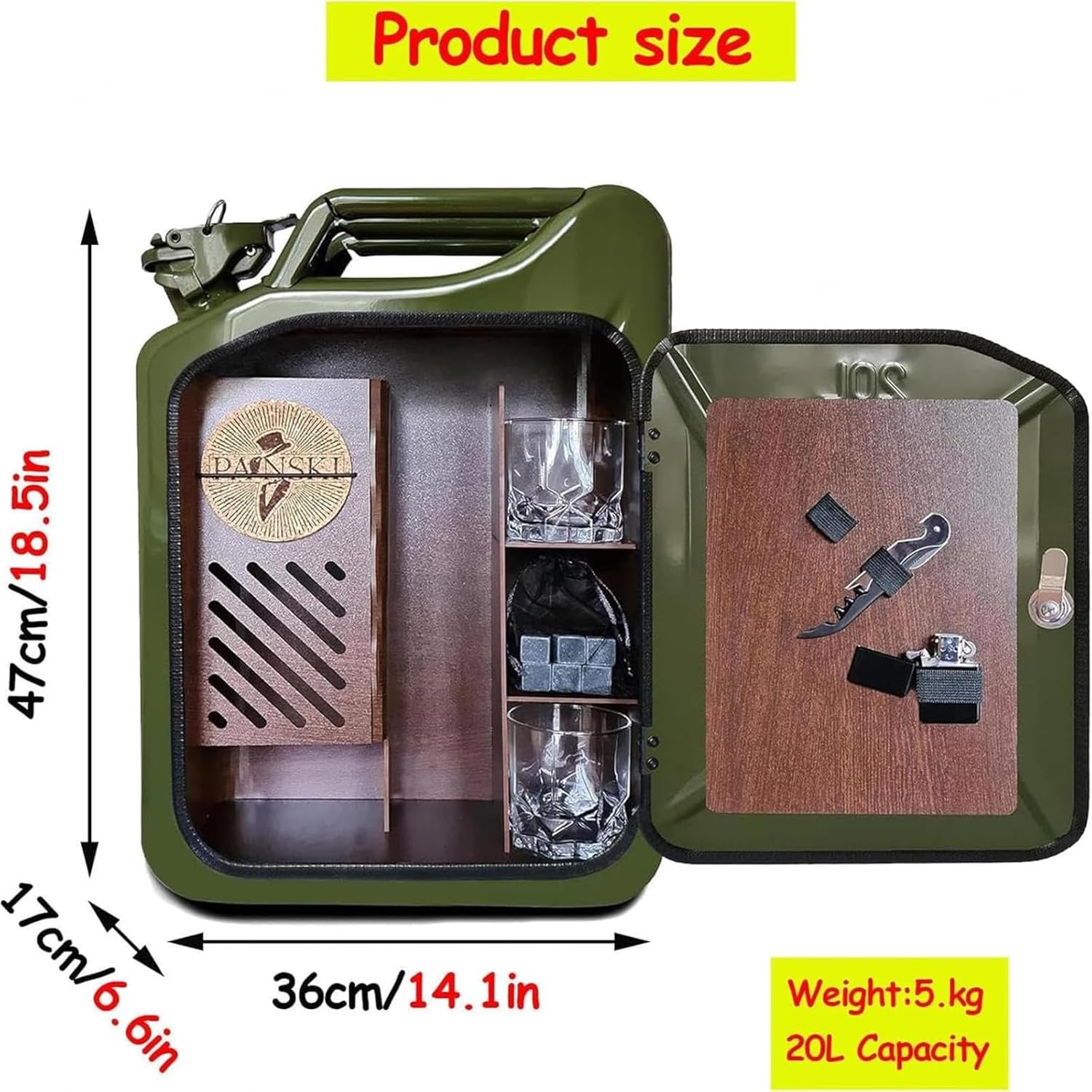 20L Jerry Can Creative Wine Cabinet, Whiskey Bar Cabinet, Lockable Portable Mini Can Storage Box, Birthday Gift for Your Husband, Dad or Friend
