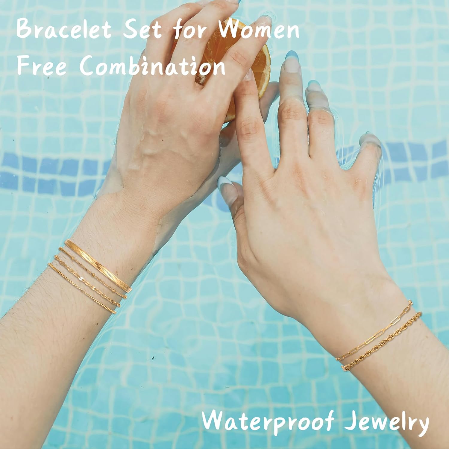 Silver and Gold Bracelets for Women Non Tarnish Waterproof Gold bracelet stack set, Adjustable 6.5"+2" Extender, Layered Bracelets for Women，Exquisite Jewelry Gift - Image 5