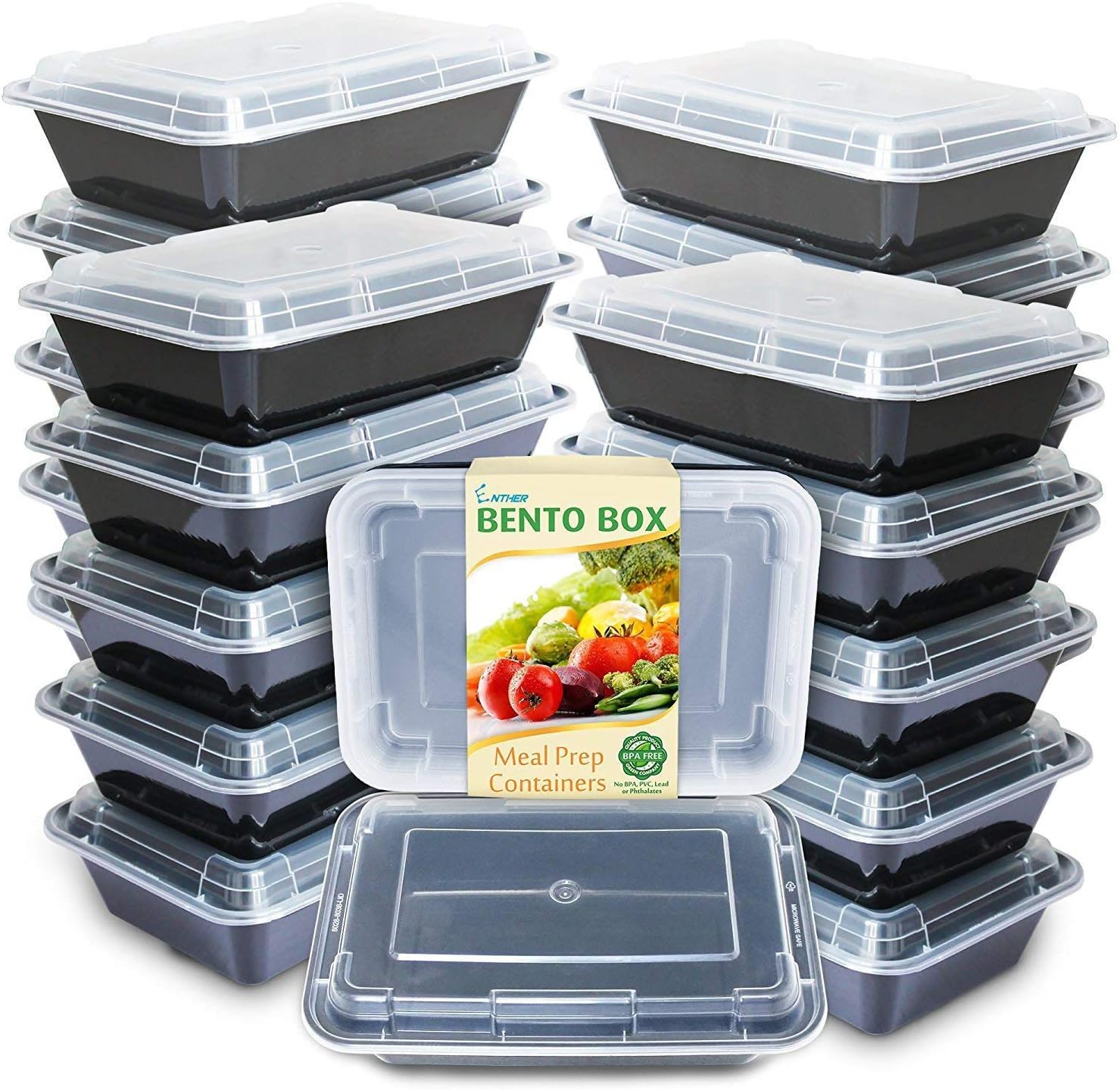 Enther Meal Prep Containers Single Lids, Food Storage Bento BPA Free | Stackable | Reusable Lunch Boxes, Microwave/Dishwasher, Freezer Safe,Portion Control (28 oz), 20 Pack 1 Compartment