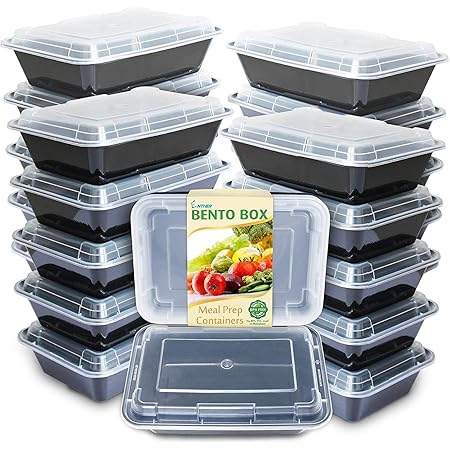 Enther Meal Prep Containers Single Lids, Food Storage Bento BPA Free | Stackable | Reusable Lunch Boxes, Microwave/Dishwasher, Freezer Safe,Portion Control (28 oz), 20 Pack 1 Compartment