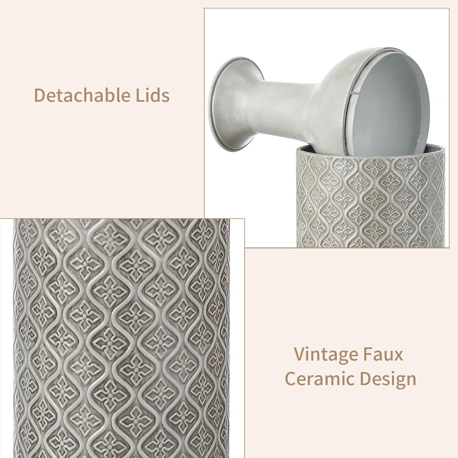 Sziqiqi Tall Floor Vase for Flowers - 21.65/27.56in Extra Large Floor Vase Set of 2 Big Metal Glazed Vases for Pampas Grass Twigs Vintage Grey Oversized Vases for Living Room Bedroom Home Farmhouse - Image 5