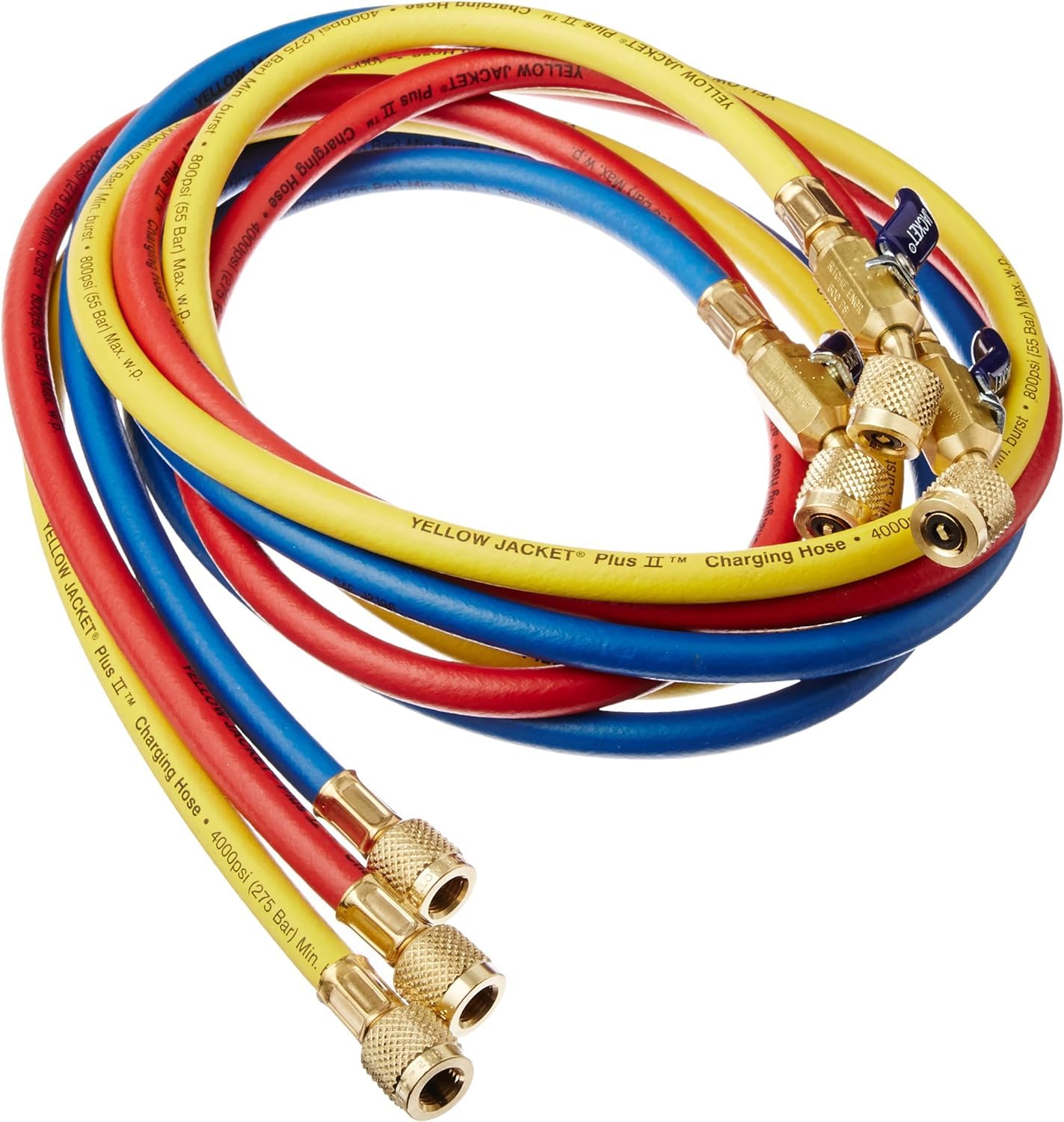 Yellow Jacket Manifold Hose Set, 72 in, Red, Yellow, Blue