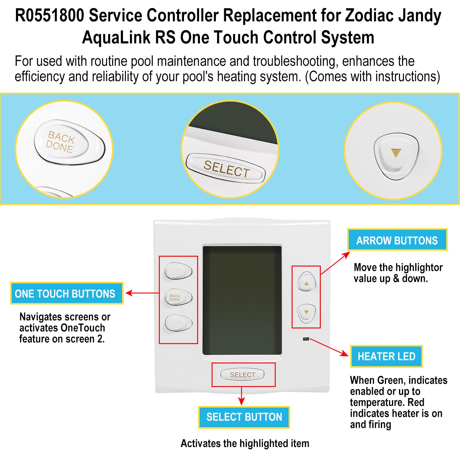 R0551800 Contrôleur de service de rechange avec câble et connecteurs pour système de contrôle Zodiac Jandy AquaLink RS One Touch