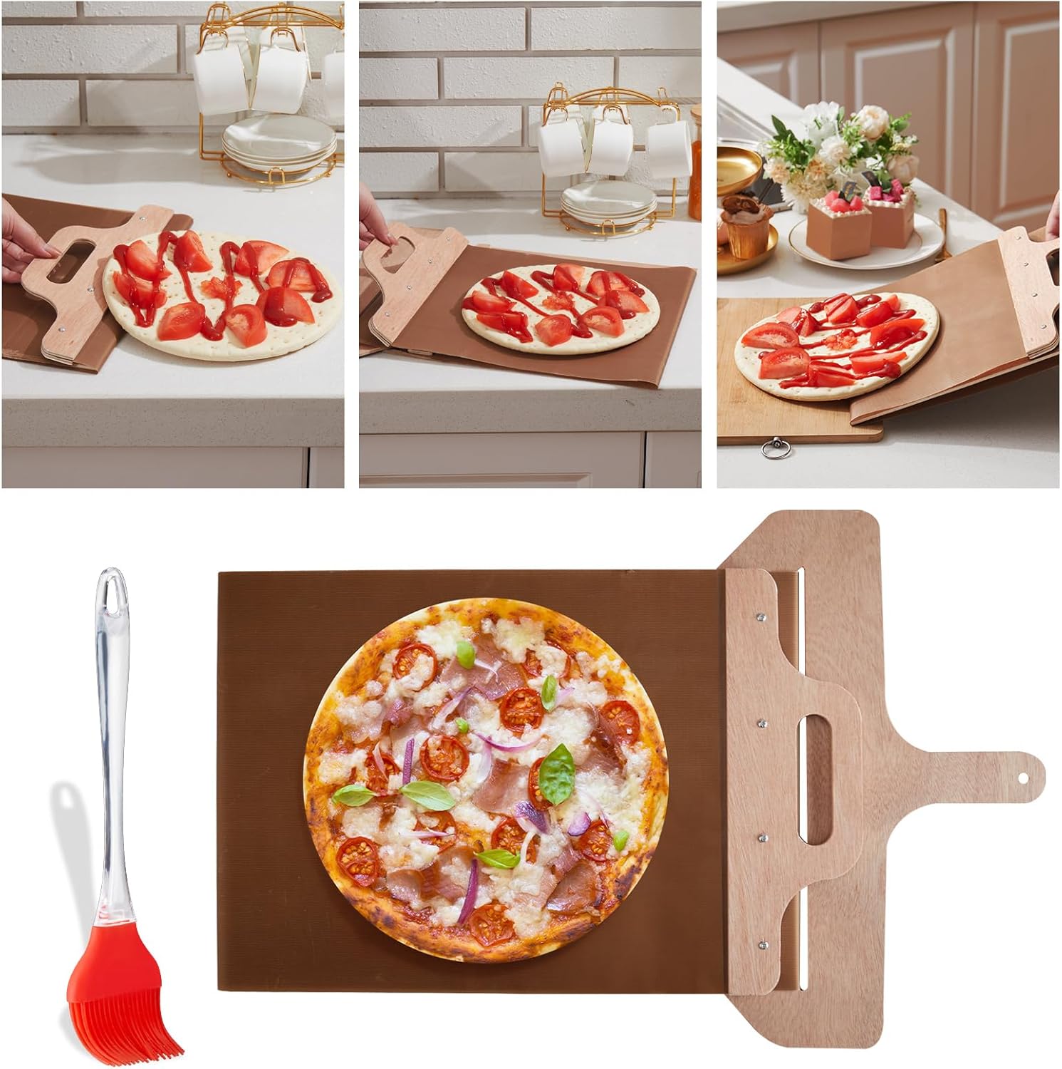 Yoande Sliding Pizza Peel Non Stick Sliding Pizza Shovel with Handle 21