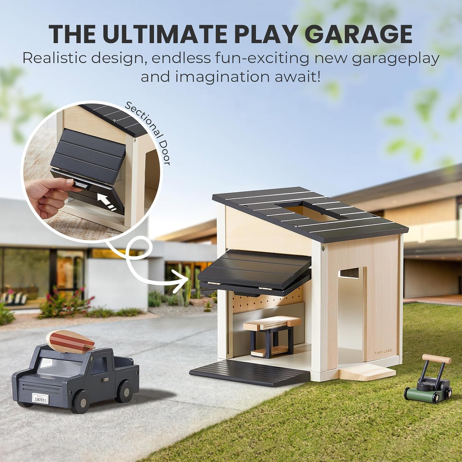 Tiny Land Wooden Dollhouse for Girls & Dollhouse Garage Toy Set