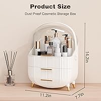 Vista 5 de Makeup Organizers and Storage, Make up Organizer for Vanity Cosmetics Skincare Organizers With Lid and Drawers Display Cases for Countertop（White）