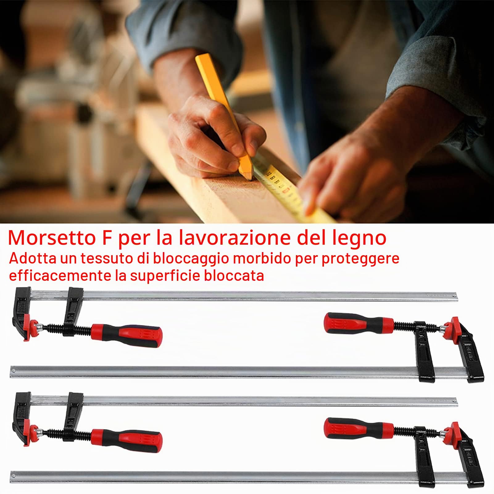 Morsetti a vite 4 pezzi F, morsetto a vite a serraggio profondo, F Clamps Bar morsetto set di ghiere rapido scorrimento fai te lavorazione del legno kit attrezzi 80 x 600 mm