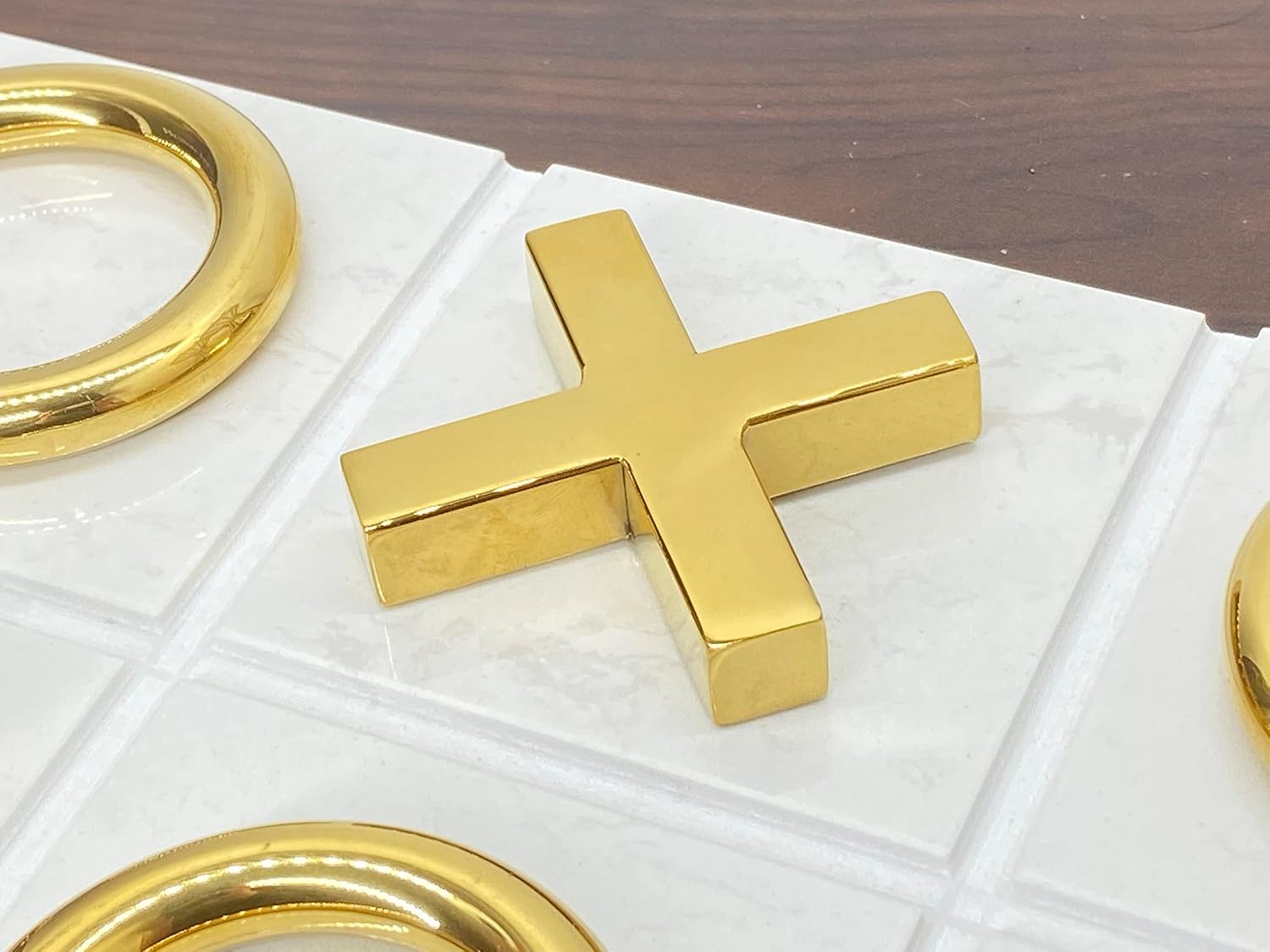 Marble Tic Tac Toe Game for Living Room Decor Centerpiece White and Gold XO with White Marble and Gold Color Stainless Steel Decorative Table Top X/O Board Coffee Table Décor image 4