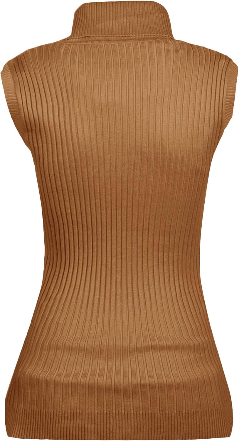 v28 Women Sleeveless High Neck Turtleneck Stretchable Knit Sweater Top - Image 3