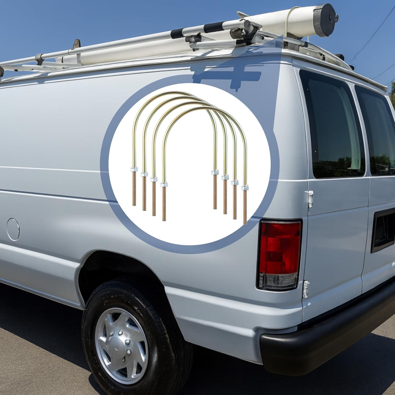 LEIFIDE 8 Pcs 3/8"-16 U-Bolt Fit 6 Inch PVC Pipe with Nuts and Washers, Round Zinc Plated Steel U Clamp for Pipe, Tube, Fence, Trailer, and General Mounting Hardware