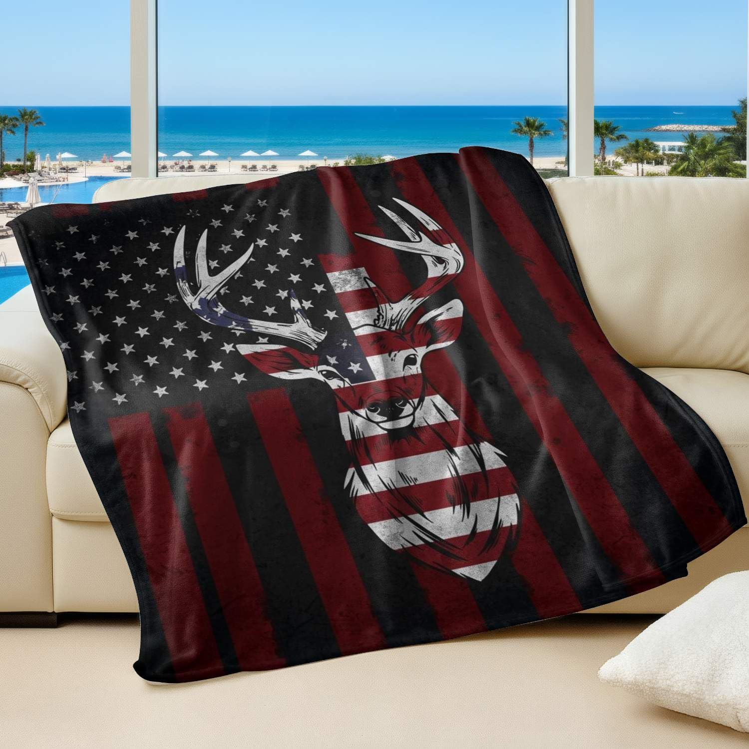 Couverture tête de mort cerf flanelle contre le froid en chambre et camping