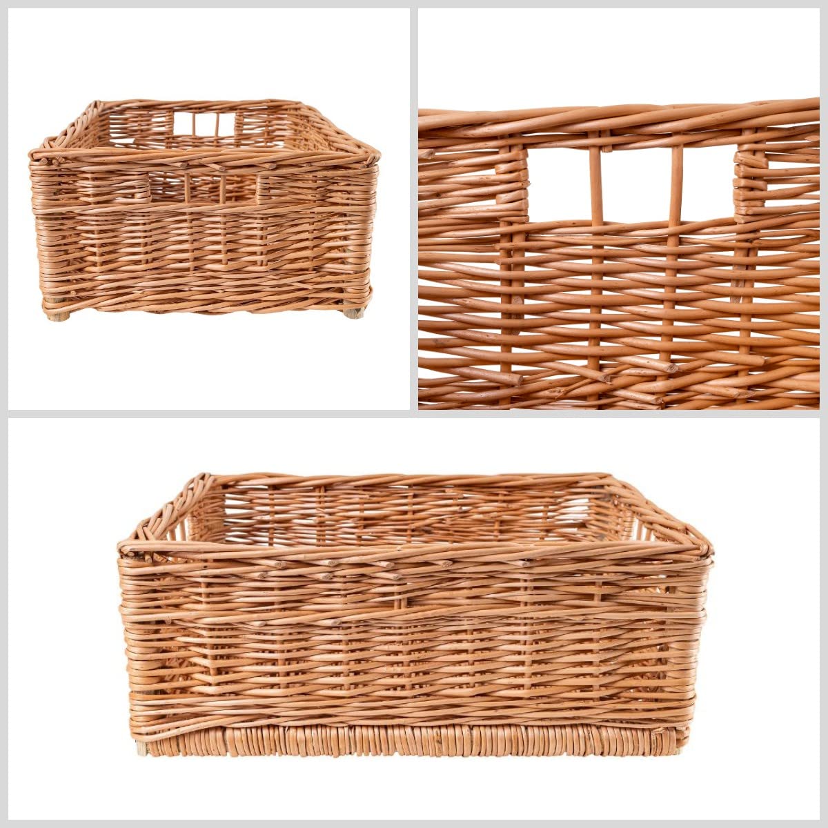 Creative Home 4 x Weidenkorb Aufbewahrungskorb | 40 x 30 x 15 cm (+/- 2 cm) | Handgeflochten, Haltbar | Korb Geflochten Naturkorb mit Griffen Aufbewahrung | Für Regal, Spielzeug, Werkzeug, Bad Korb