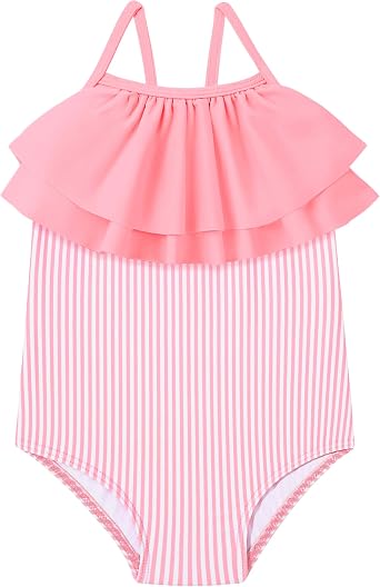Hipea Baby Swimsuit Girl Double Layer Tiered Ruffle Stripe Spaghetti Straps One Piece Infant Summer Baby Bathing Suit