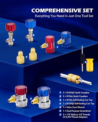 OMT AC Manifold Gauge Set with 5ft Hoses for R1234yf R404a R134a, 3 Way