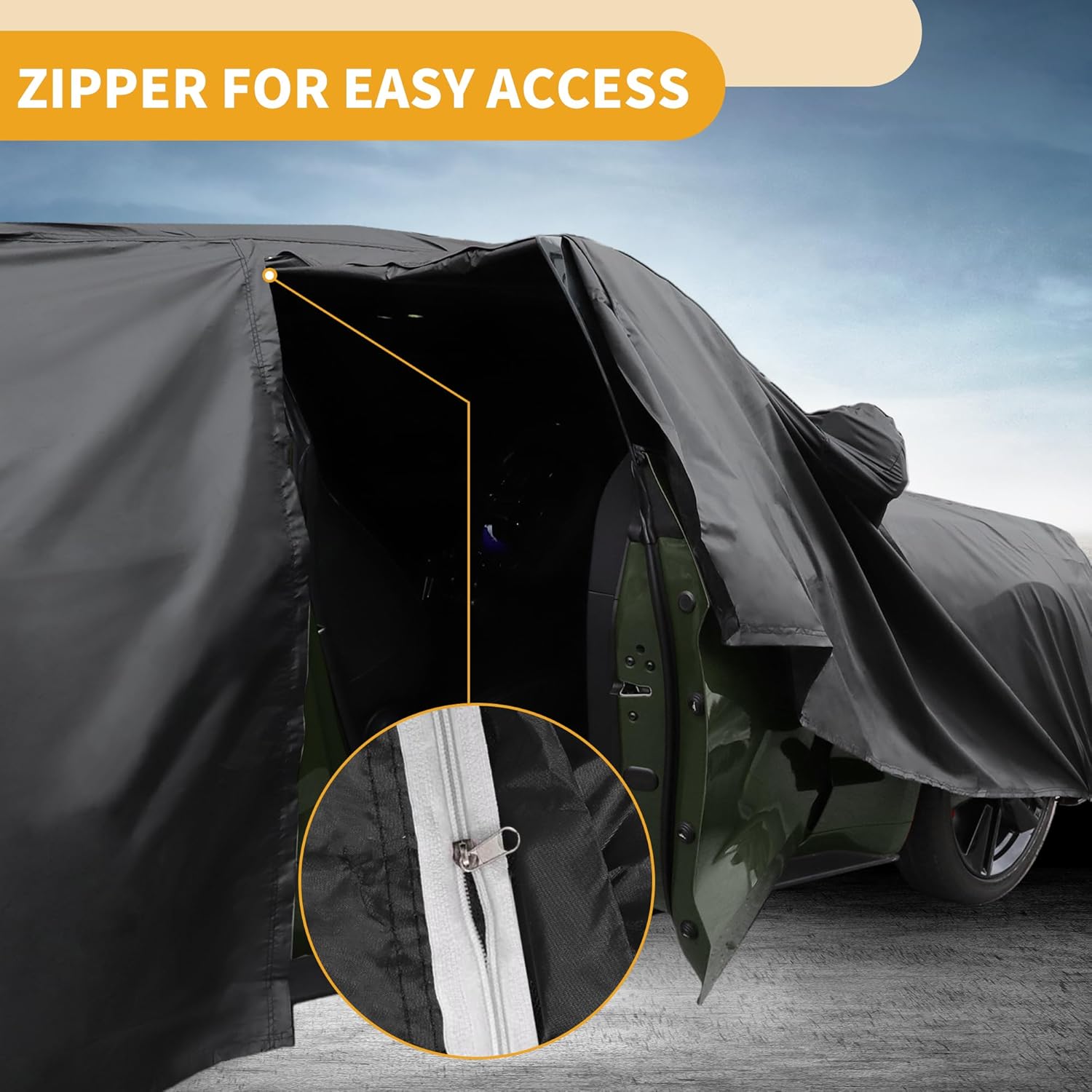 All-Weather Waterproof Car Cover - UV-Resistant Outdoor Full Exterior Protection for BMW I4 190T-PU Black with Right Side Zipper