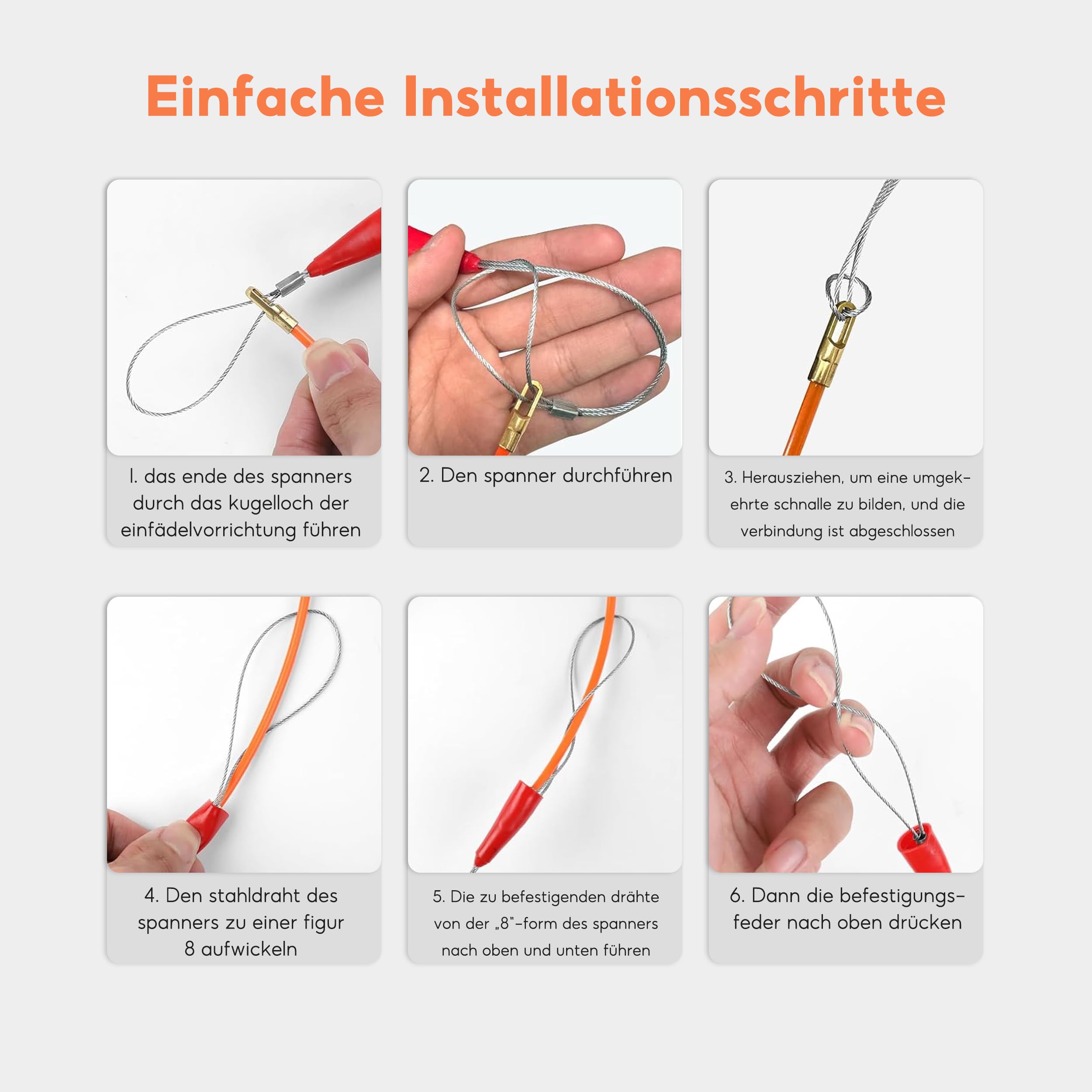 Aoyfuwell Kabeltrekhulp, 20 m, intrekspiraal, intrekdraad met 2 Aoyfuwell Kabeltrekhulp, 20 m, intrekspiraal, intrekdraad met 2