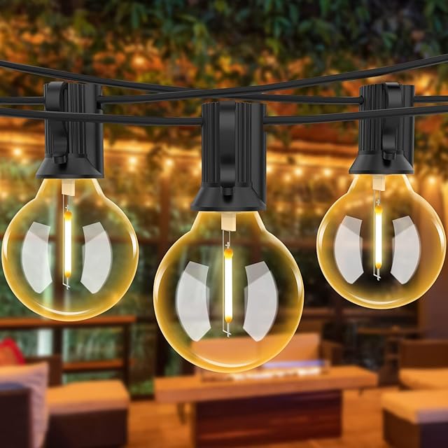 Bomcosy Outdoor String Lights LED Mains Powered G40 Globe Festoon Lights 100FT with 50+2 Bulbs, Waterproof Indoor Outdoor Garden Lights for Bistro, Terrace, Patio, Outside, Wedding, WarmWhite 2700K