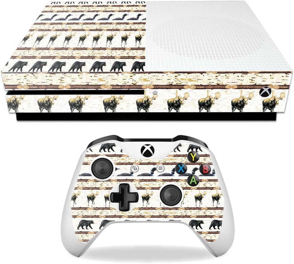 MightySkins Skin Compatible with Microsoft Xbox One S – Lodge Stripes | Protective, Durable, and Unique Vinyl Decal wrap Cover | Easy to Apply, Remove, and Change Styles | Made in The USA