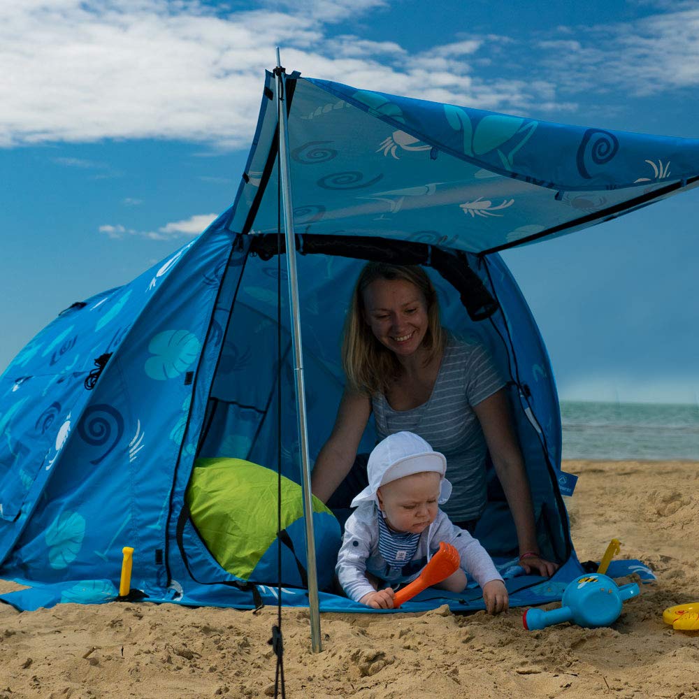 outdoorer Wurf-Strandmuschel zum Verschließen Zack Premium Sealife - verschließbare Strandmuschel, Popup, UV-Schutz 80, Insekten-, Sicht- und Sonnenschutz für die ganze Familie