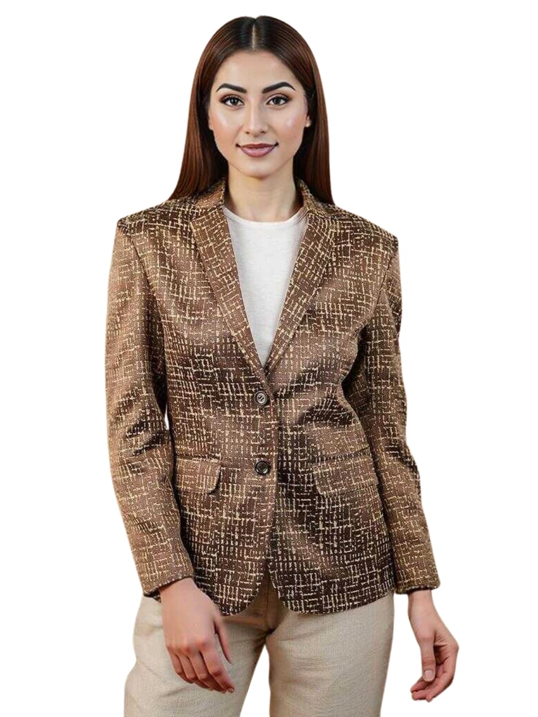Women's Blazer Polyester Cotton Brown Blazer-image-35
