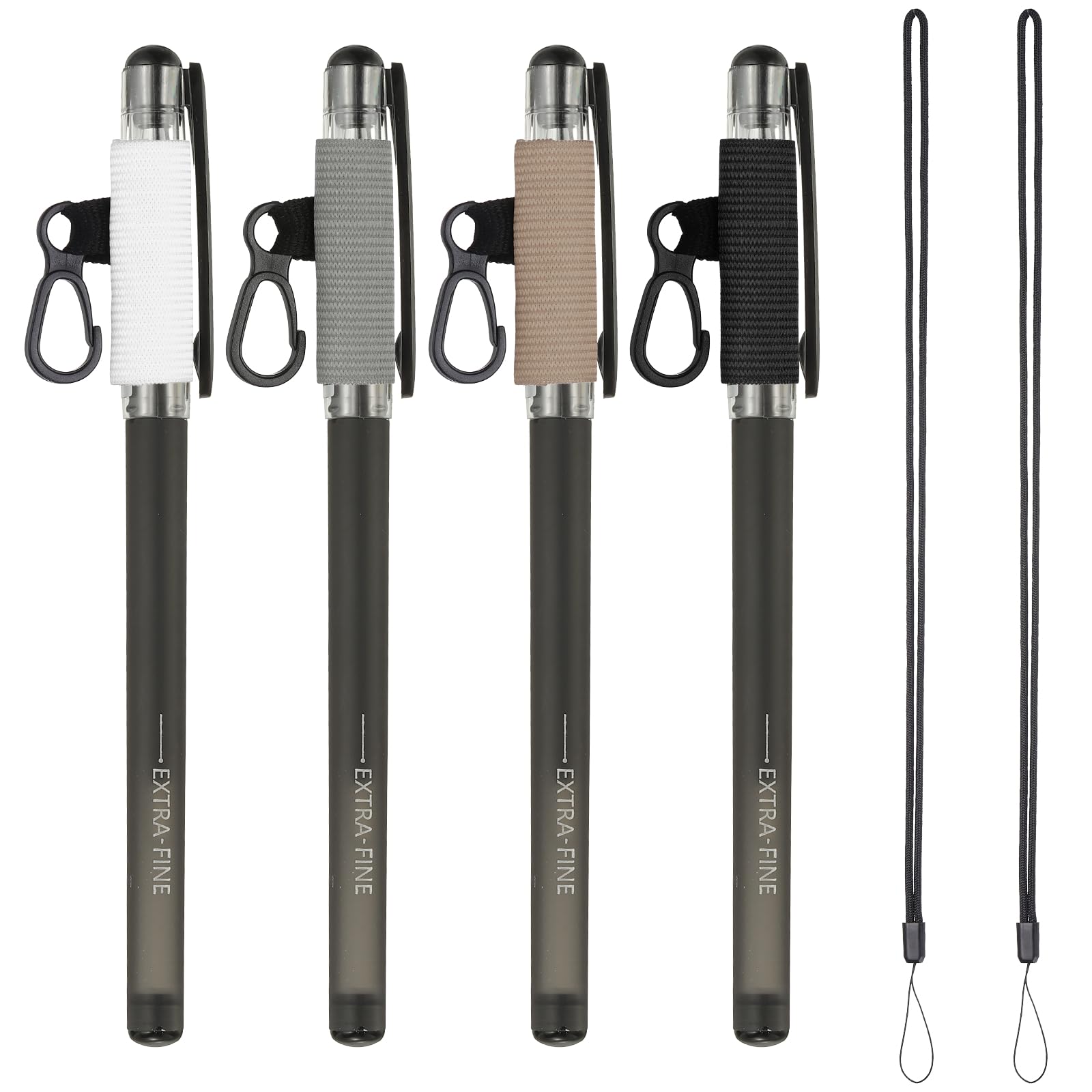 PATIKIL 4Pcs Elastic Pen Holder with 2 Lanyards, Anti Lose Portable Pen Holder for Necklace Carpenters Teachers Construction Workers, Gray/Black/White/Brown — image 1
