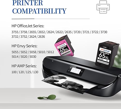Miniatura 2 de INKCLOUD Cartuchos de tinta compatibles de repuesto para HP Ink 65 65XL, paquete combinado de color negro para HP 5055 5000 5052 5010 5070 5014 3755