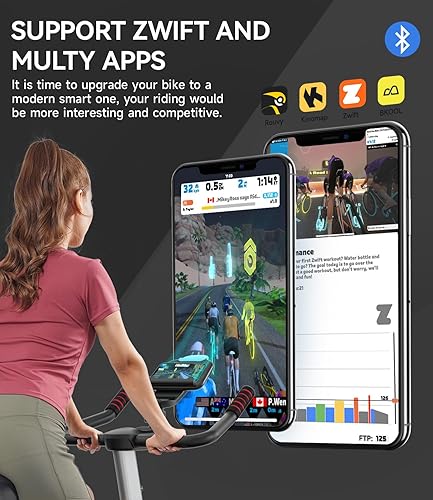 Miniatura 3 de Pooboo Bicicleta estática magnética, bicicleta de ciclismo para interiores con sensor Bluetooth integrado, compatible con aplicaciones de bicicleta