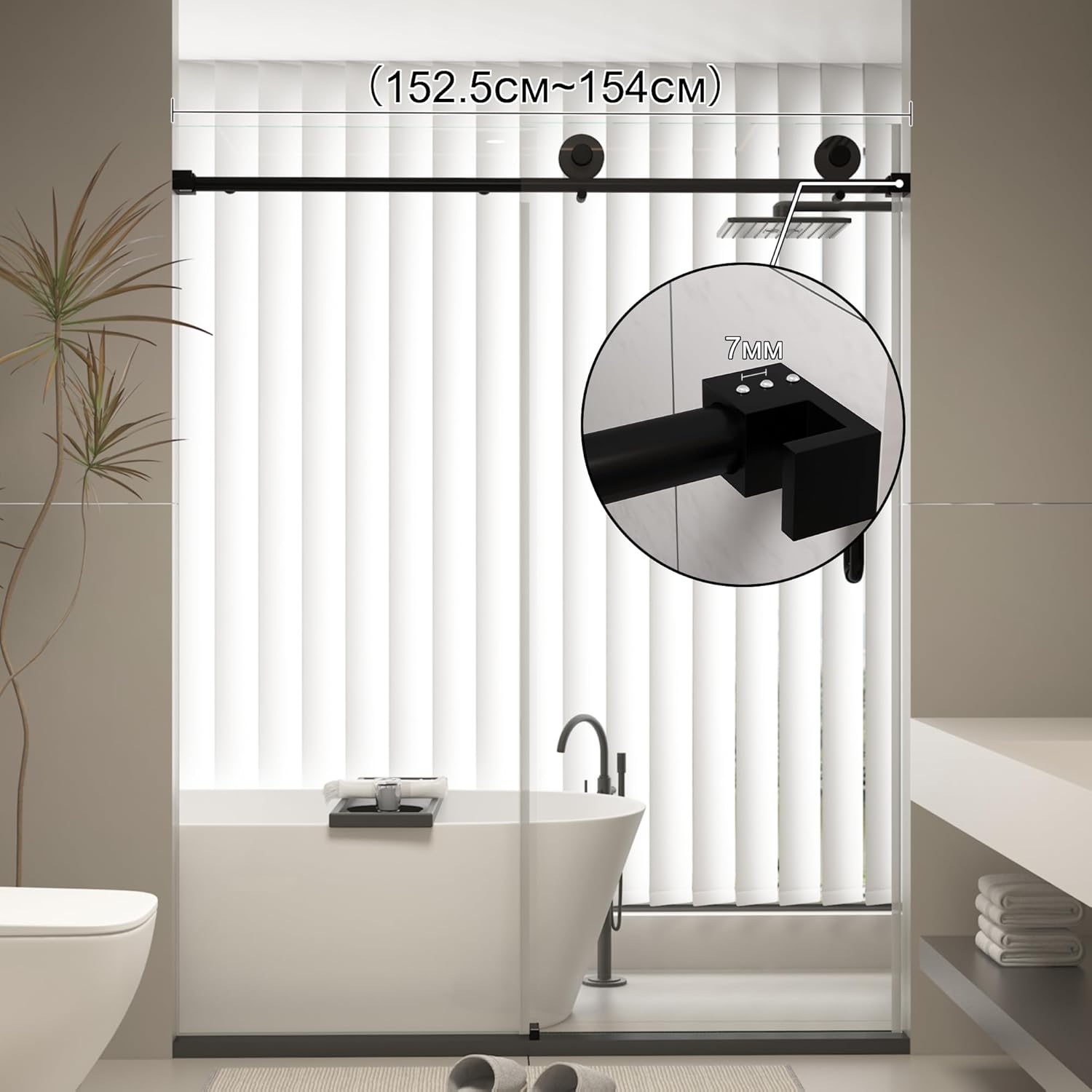 CASSILANDO Frameless Shower Door, 57-60"Wx75"H, Sliding Tempered Glass Shower Door 5/16 "(8mm) with Explosion-Proof Film, Stainless Steel Hardware in Matte Black,Designed for Smooth Door Closing,Balck