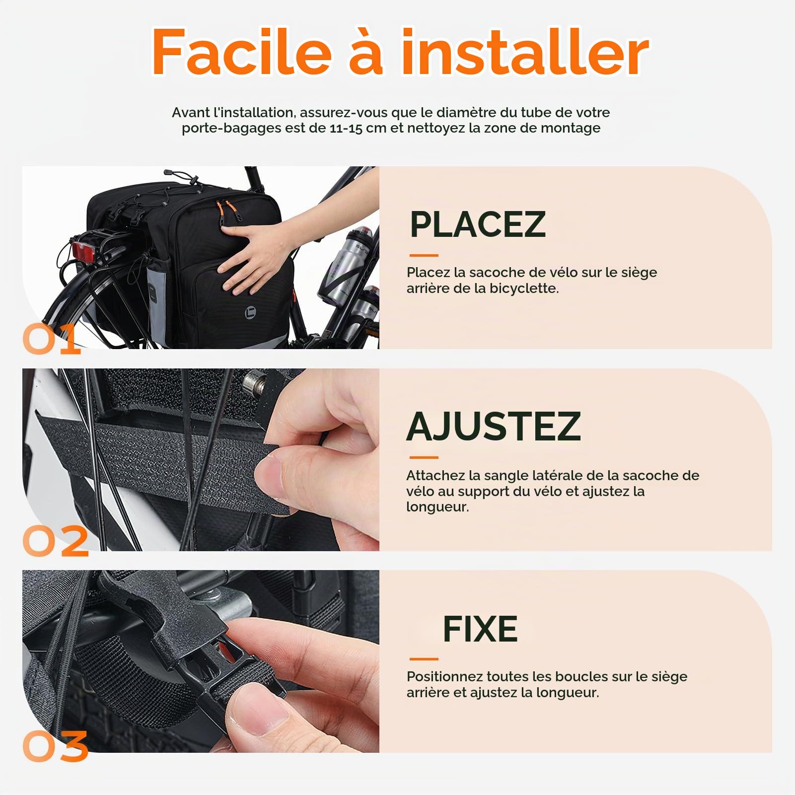 30L Sacoche de Vélo Porte-Bagage Réfléchissant Sacs Porte Bagages Arrière Imperméable Sac de Vélo Double 1680D Nylon Sac de Selle de Vélo Multifonctionnelle pour Cyclisme Excursions Commuting