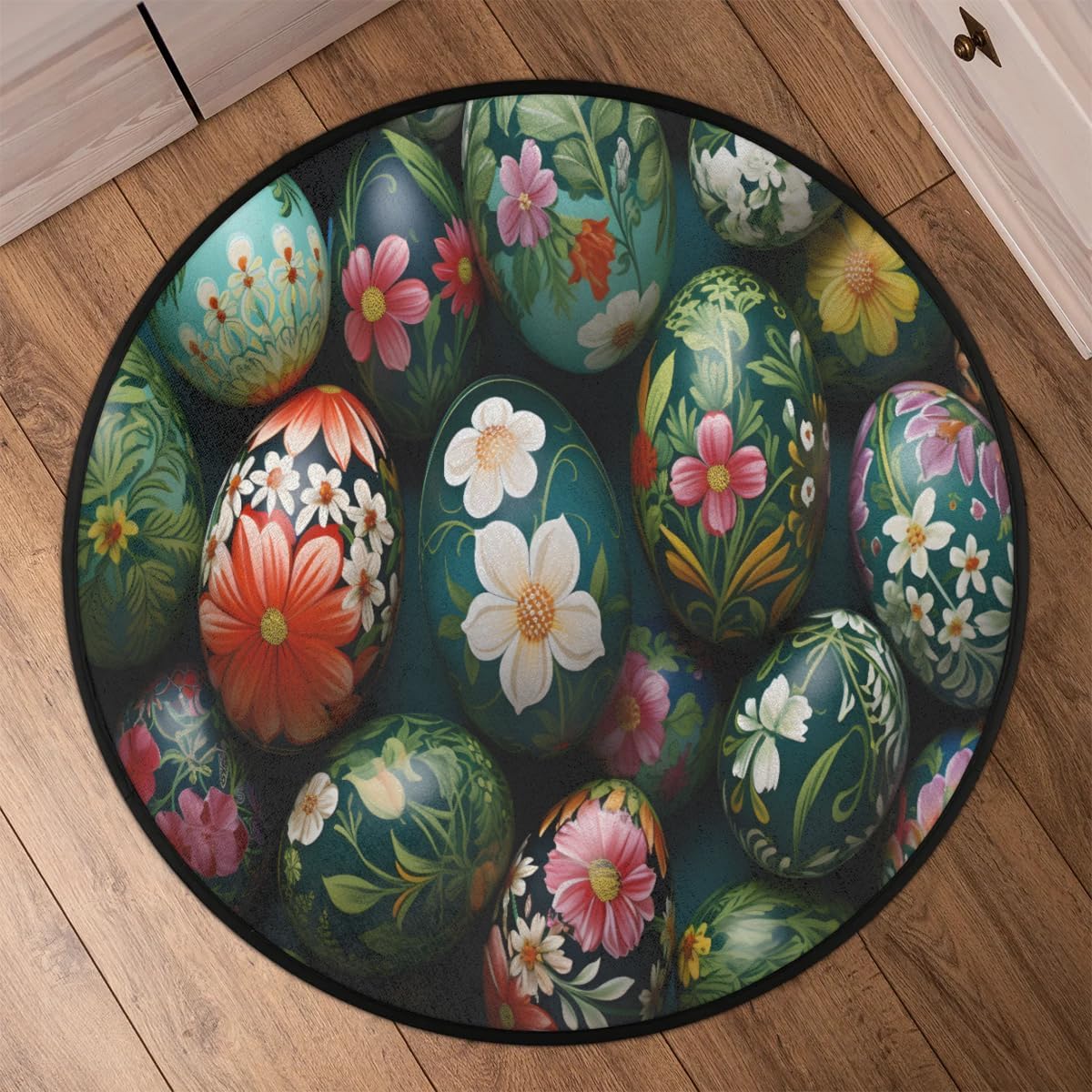 Rug Area, Easter Egg Flower Rug Accent Anti-Slip Distressed Protector Gaming Computer Chair Mat Throw Rugs Floor Carpet for Living Room Bedrooms Laundry Decor Gaming Diameter 33.88in