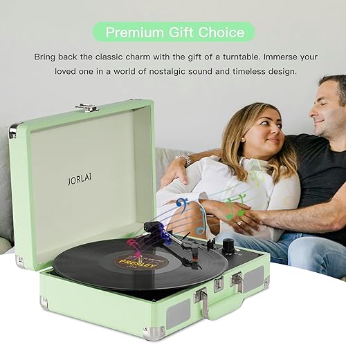 Miniatura 7 de Tocadiscos portátil de 3 velocidades con batería incorporada, fonógrafo de vinilo inalámbrico Bluetooth con entrada auxiliar de 0.138 in y salida de