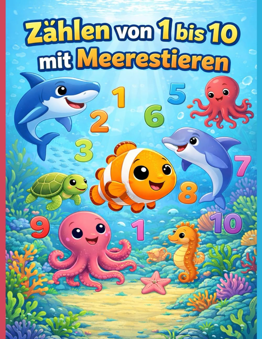 Zählen von 1 bis 10 mit Meerestieren: Zähl- und Schreibübungen für Vorschulkinder von 3–5 Jahren