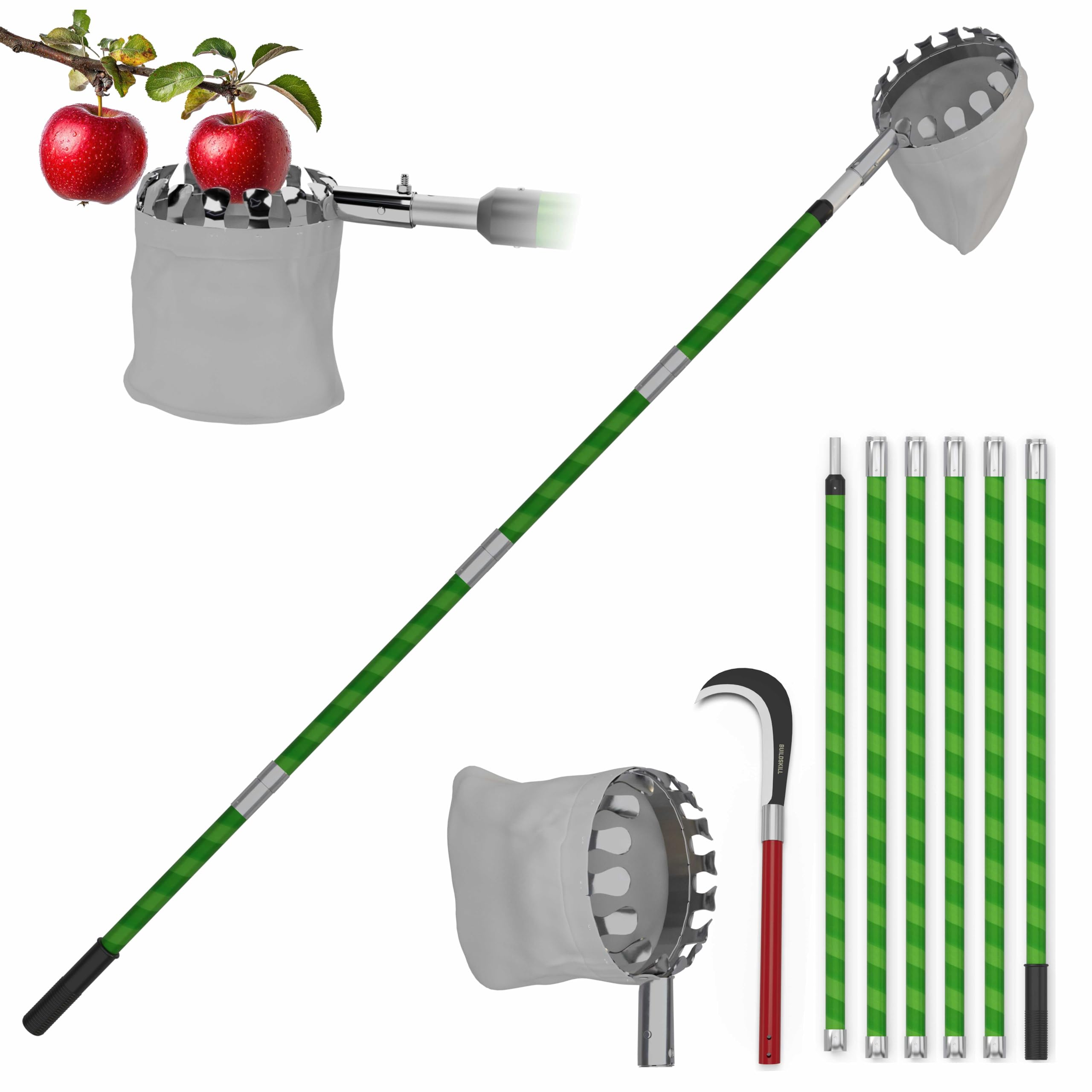 BUILDSKILL 24 Ft Telescopic Coconut Plucker with Pole - Shock Proof | Adjustable Height 8-24 ft | Includes Fruit Picker | Lightweight & Durable Fiber Glass Construction - Easy Assembly-picture-31