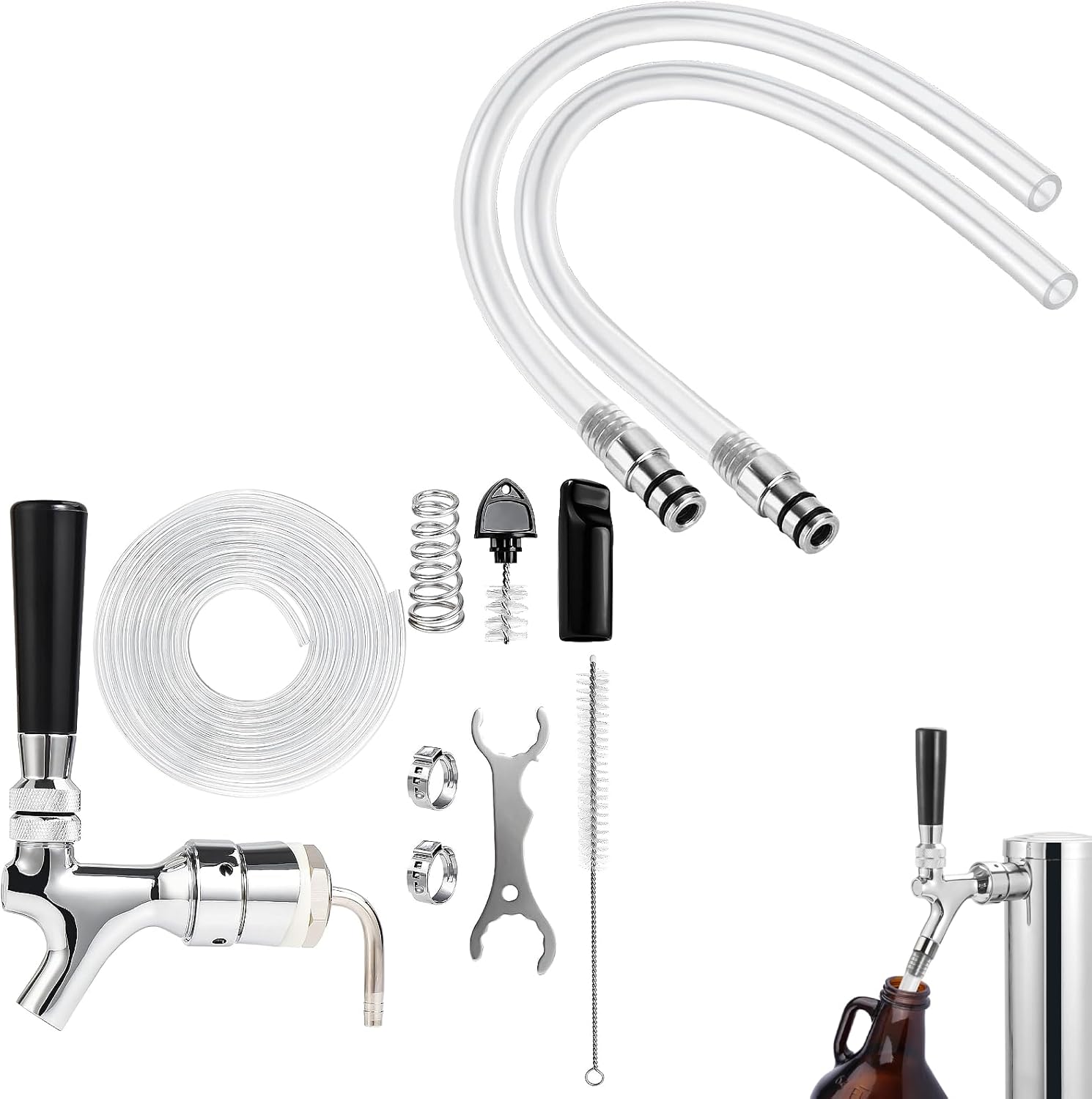 12'' Silicone Growler Filler + Draft Beer Line Shank Faucet Kit