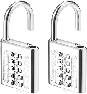M METERXITY 2 Pack 10 Digit Combination Padlock - Zinc Alloy Indoor Outdoor Padlock, Push Button Lock, Apply to Gym Gate Sports Locker (6mm, Silver Tone)