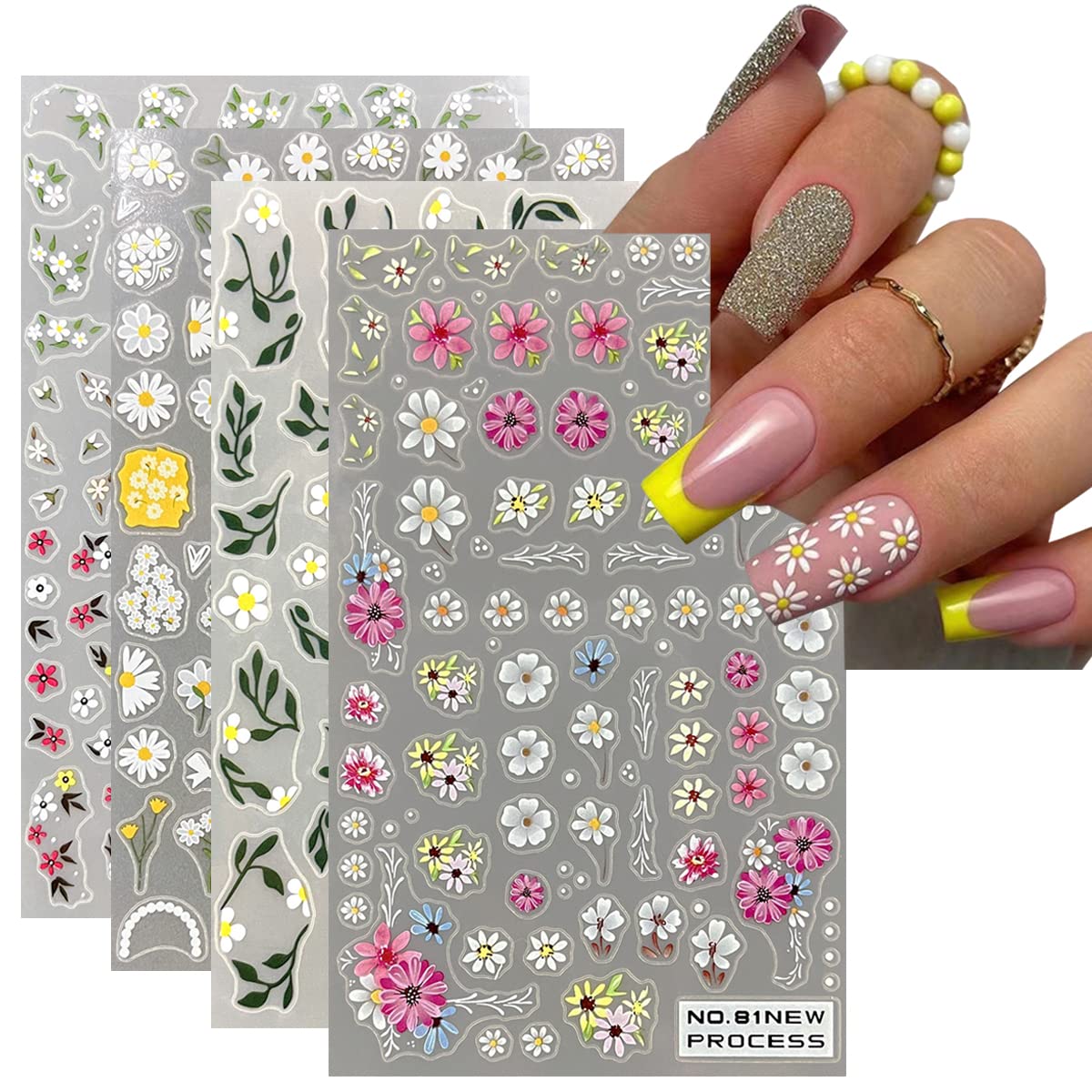 Amazon.com: Daisy Nail Art Sticker 5D Exquisite Nail Art Supplies