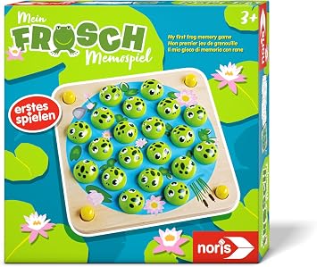 Noris 606012168 - My Frog Memo Game Childrens Game from 3 Years - Memory Game with Wooden Game Board and Frogs and 10 Motif Cards, Toy for Toddlers and Children