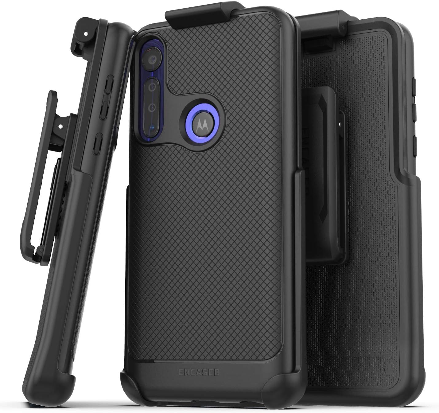 Encased Moto G Power 2020 Belt Clip Case (Thin Armor) Slim Grip Cover with Holster (Black)