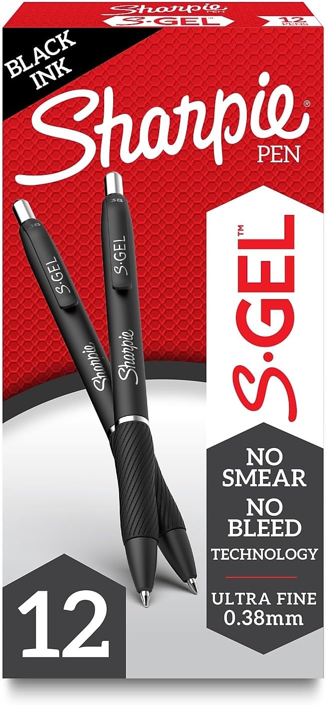 Gel Pens, Ultra Fine Point (0.38mm), Black Ink, 12 Count - Office Supplies, Writing, Journaling