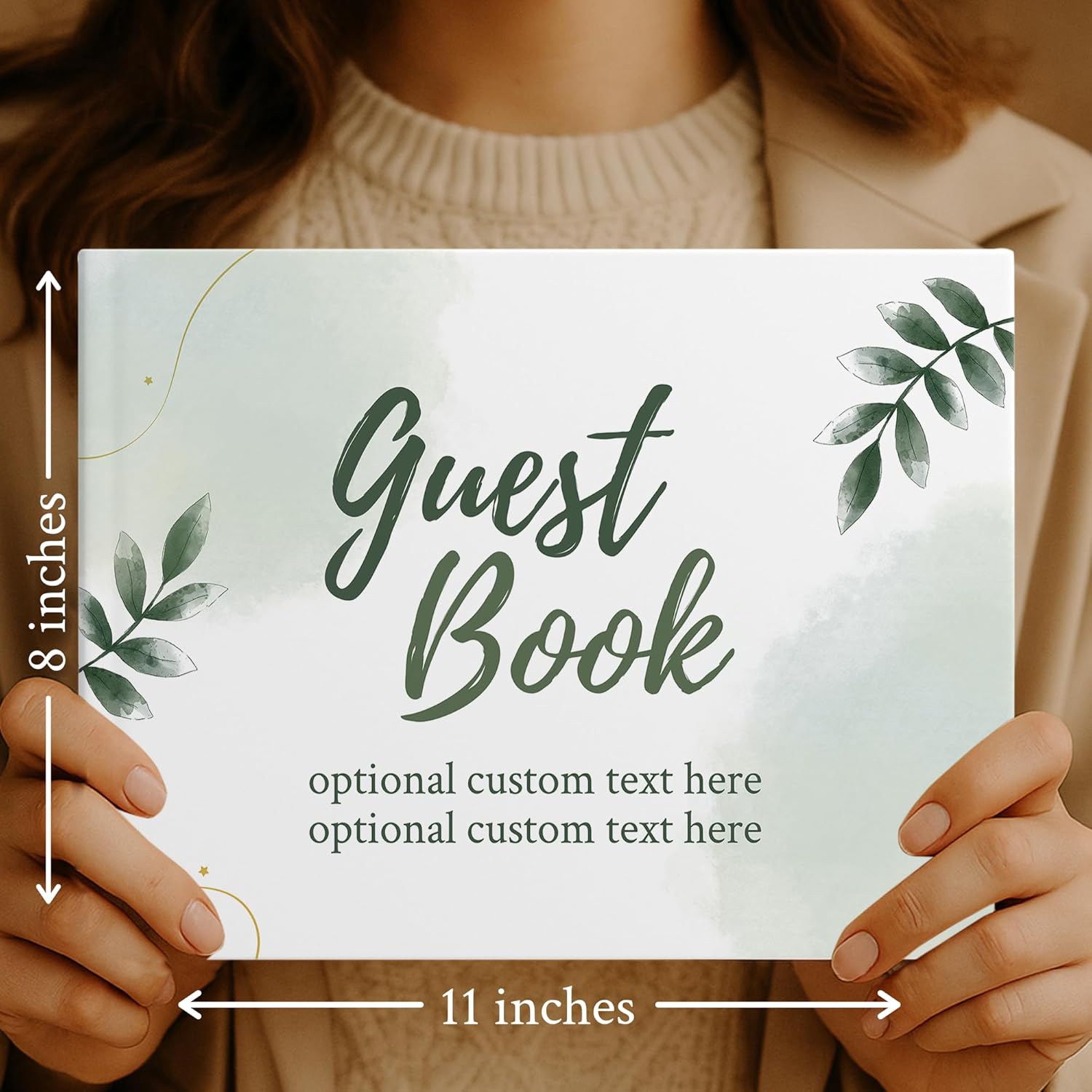 Personalized Guest Book for Wedding, Baby Shower, Birthday, Retirement, Memorial Service and Airbnb – Custom Guestbook with Blank Pages (Greenery)