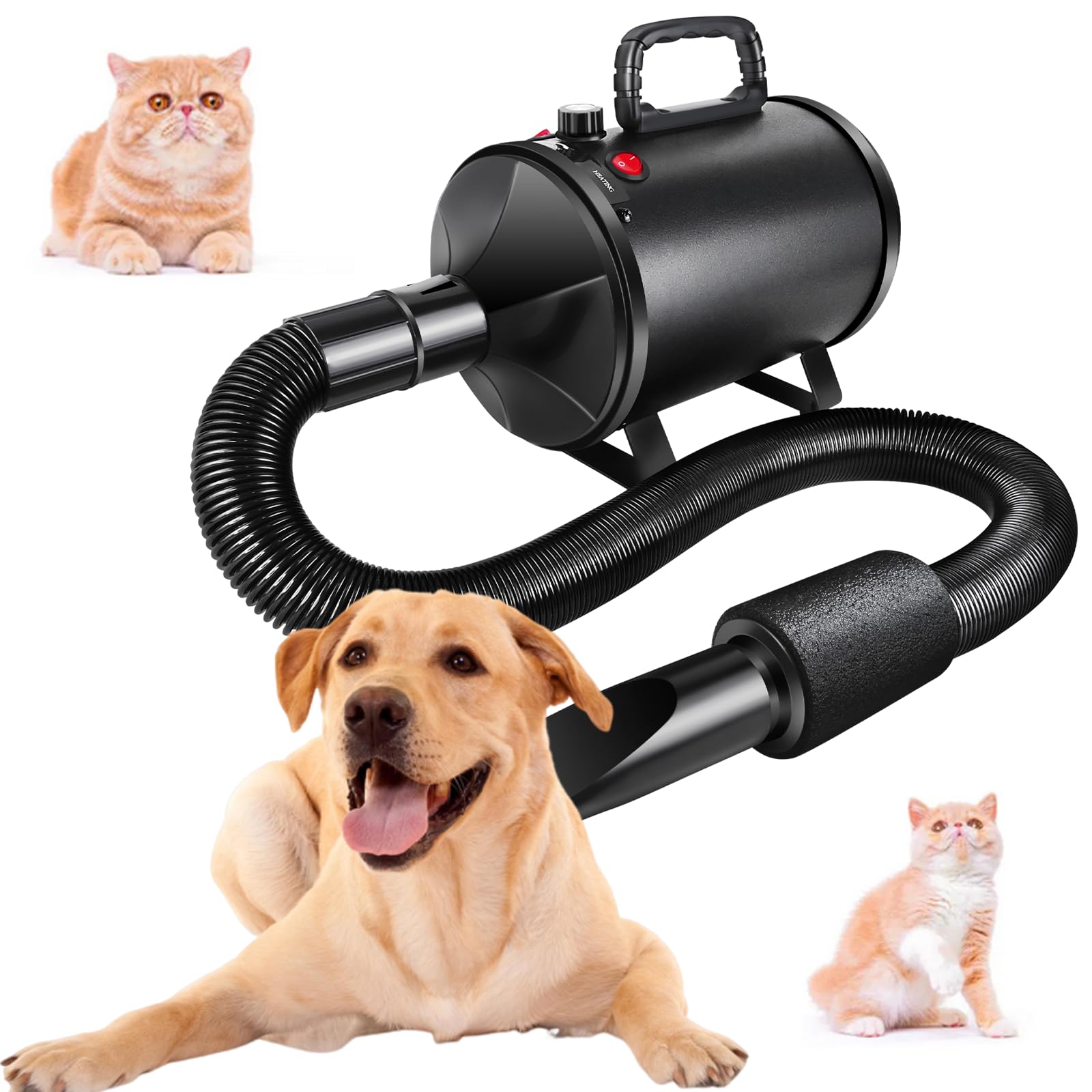 Sèche Cheveux Professionnel Pour Chien, Sèche Cheveux Pour Chien 2800w, Sèche Cheveux Portable à Faible Bruit Pour Chien Avec Tuyau De 2,3m, 4 Buses Différentes, Chaleur Et Débit D'air Réglables