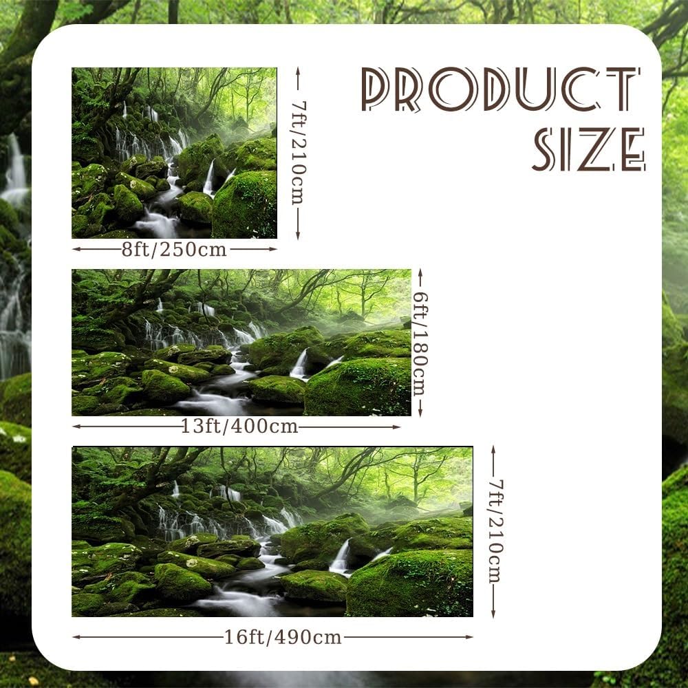 7x16ft Forest Waterfall Garage Door Decorations Graceful Natural Scenery Wall Door Banner Cover Spring Scenery Misty Jungle Rock Mountain Flowing Stream Rainforest Birthday Party Events Props